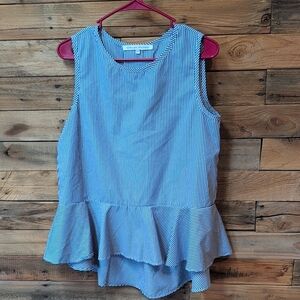 Elegant Blue Striped Peplum Blouse Top Shirt Cute Cheap Size M